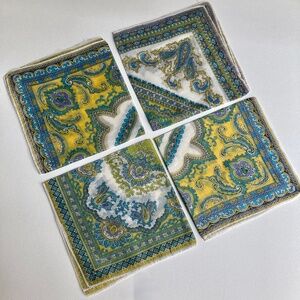Set of 4 Turquoise & Yellow Paisley Cocktail Napkins